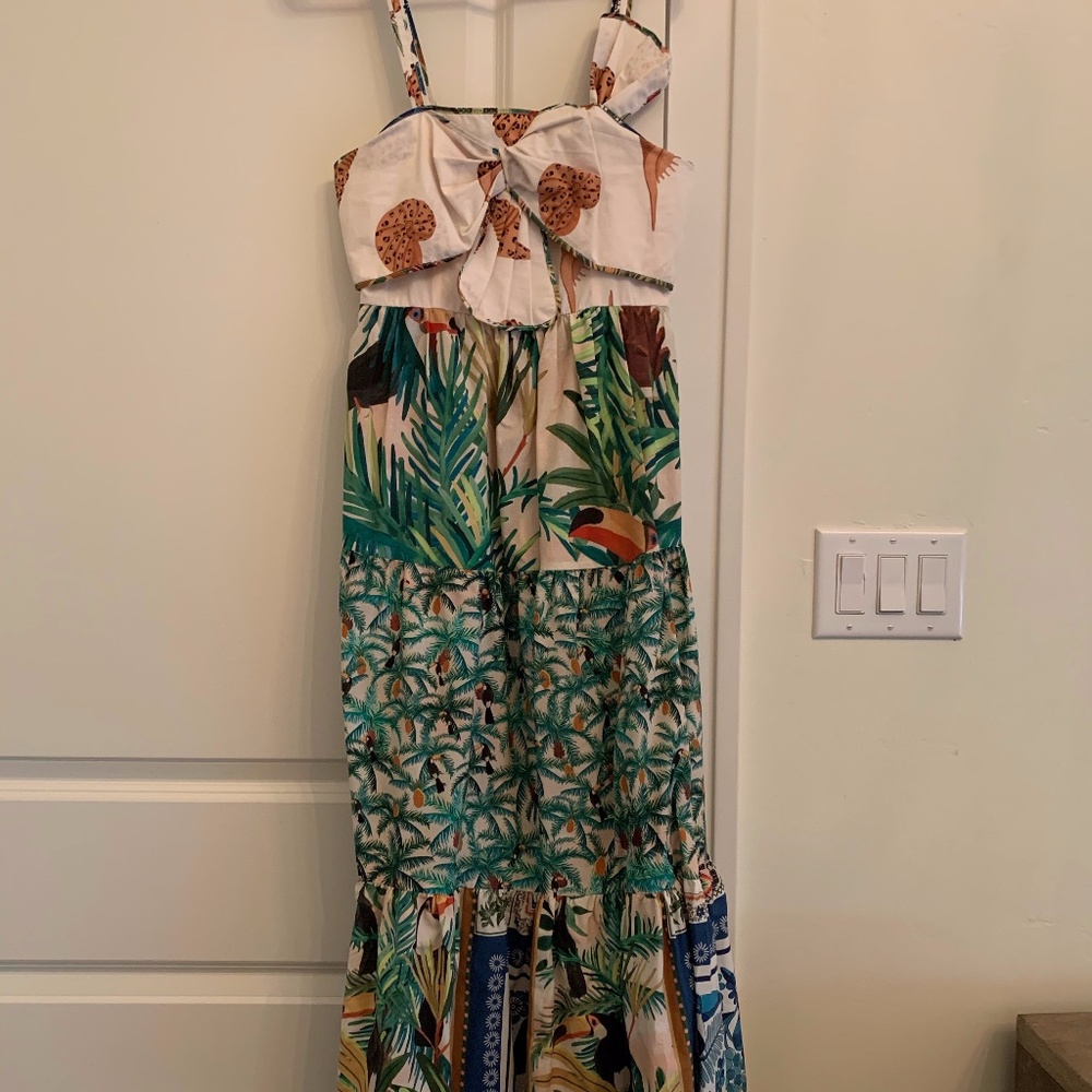 FARM RIO Mixed Print Bow Top Midi Dress X-small
